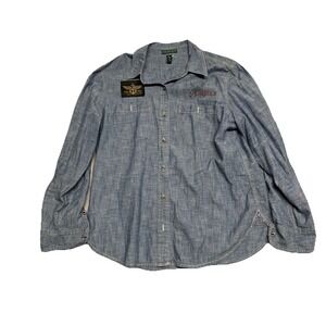 Lauren Jeans Co RL Women's Denim Long Sleeve Fit for Royalty Military Sz Large